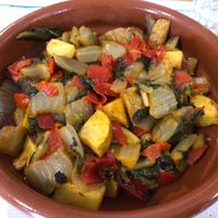 Sautéed vegetables and potatoes as main  at Las Huellas de Cameros in Soto En Cameros