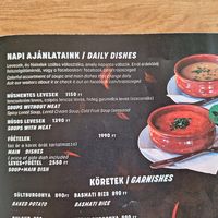 Menu at Trója in Szeged