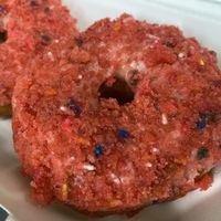 Strawberry Birthday Cake donut (obtained from Take Two Cafe in Schenectady on a Thursday, the day Strawberry Snail’s donuts are sold there!)  at Strawberry Snail in Schenectady