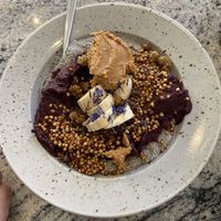 Açai bowl with added peanut butter   at Cafe Pom & Flora in Stockholm