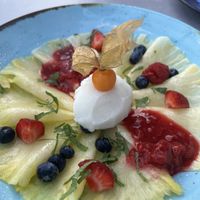 Pineapple with lemon sorbet   at Restaurant Kalea in Brissago