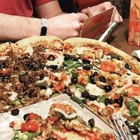 Vegan pizza with tempeh   at Mellow Mushroom in Cary
