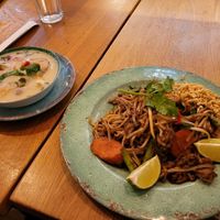 Vegan soup and pad Thai. at Rosa's Thai - London Fields in East London