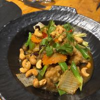 Stir fry cashew nuts with mock chicken in batter - really goodd  at Baanrai Thai Cafe and Restaurant in Wetherby