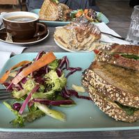 Vegan sandwich and cinnamon roll  at Tanifiki in Edinburgh