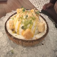 This was so good! Because it was my partners birthday we got a desert for free 😍 and we went the vegan coconut mango sorbet. OMGGGG 10/10 for me   at Hell's Kitchen in Ledyard