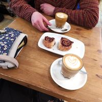 Oat flat white with chocolate roll at Ecocafe in Budapest