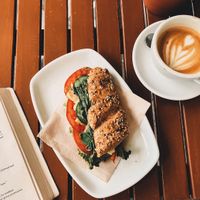 Vegan sandwich (ask for it toasted) and latte with oat milk at Ecocafe in Budapest