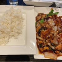 Tofu in yellow bean sauce with boiled rice . If you like umami flavours this is the one for you , divine   at Chy Liverpool City Centre in Liverpool