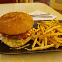 Buffalo Chicken burger and fries at Two-Bit Villains in Adelaide