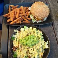 Vegan Caesar salad and BBQ burger at Two-Bit Villains in Adelaide