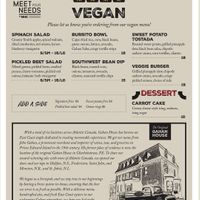 Vegan menu at Gahan House - Hub City in Moncton