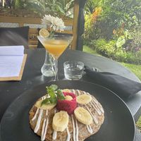 Raw pancakes and juice   at Joyously Raw in Ubud