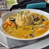 Gemüsecurry mit Bulgur (drinnen) at Carl Steakmann in Juist