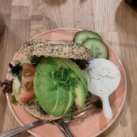 Avocado Bagel with chives cream at Bagels & Beans in Purmerend