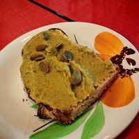 Pea, lemon and mint toast at Café Studio in Paris