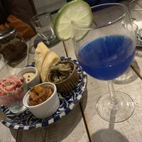 Samurai blue cocktail and appetizer plate   at AIN SOPH.Journey in Tokyo