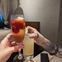 Vegan champagne with strawberries and Moscow mule at AIN SOPH.Journey in Tokyo