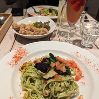 Pasta, and Karaage as a side. at AIN SOPH.Journey in Tokyo