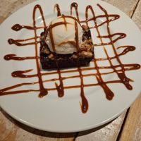 Chocolate brownie, ice cream and caramel sauce at AIN SOPH.Journey in Tokyo
