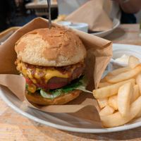 Cheese burger combo set with fries at AIN SOPH.Journey (Shinjuku) in Tokyo