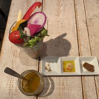Salad with dips and dressing at AIN SOPH.Journey in Tokyo