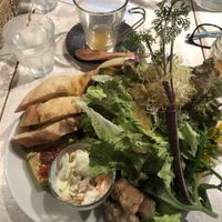 Amazing salad with tofu balls and a quiche like flan.  at AIN SOPH.Journey in Tokyo