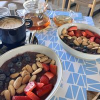 Açaí bowl - a little light on toppings  at Feel Good Cafe in Mykonos