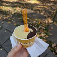 Chocolate and pistachio flavours at Tutto Gelato in Quebec