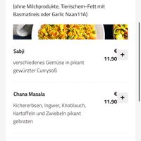 Vegane Auswahl (online) / vegan menu (online)  at Taj Mahal Masala in Cologne