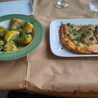 Zucchini flowers and fennel pie at Marathoriza Local Cuisine in Serifos