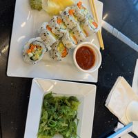 Veggie roll, Sriracha, and seaweed salad at CLT - Hisso Sushi in Charlotte