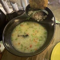 SANCOCHO SORDO
Vegetable soup with yuca, yams, green plantain and corn on the cob - accompanied with coconut rice and fried green plantains  at Restaurante Candé in Cartagena