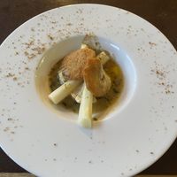 Asparagus flageolet mousse in dashi bouillon   at Bar Recyclart in Brussels