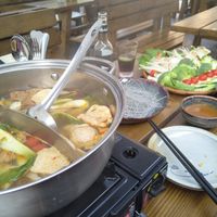 the hot pot with all its ingedients on the far left at Loy Vegan in Trier