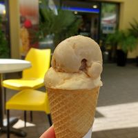Melon and "Almond Garten" ice cream at Krém Cukrászda és Kávézó in Szekesfehervar