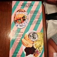 Menu brunch menu at Faubourg Daimant in Paris