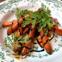 Carrots with barbecue sauce and almond ricotta at Faubourg Daimant in Paris