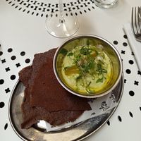 Broccoli "guacamole" and buckwheat crêpes. at Faubourg Daimant in Paris