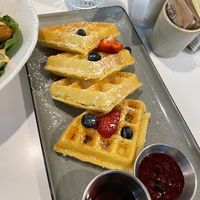 Sweet waffle with jam and maple syrup   at Namo Cafe Bistro in Calgary