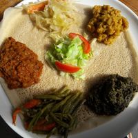 Injera with vegetables / Injera avec des légumes at Ethiopia Restaurant in Paris