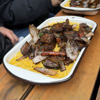 Fideos a la huancaina y lomo saltado  at Oiga in Lima