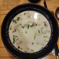 Coconut milk soup with fried tofu and mushrooms at C&P Restaurace in Prague