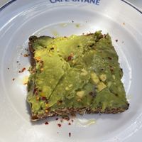 Avocado toast on rye and chilli flakes   at Cafe Gitane in Tokyo