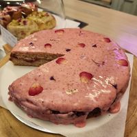 Davidson plum cake with native strawberry gum compote at The Green Bakery in Sydney