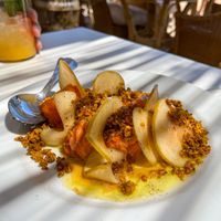 Charcoal roasted sweet potato with apple chutney and dukkah  at Patiki Beach Bar & Kitchen in Mallorca