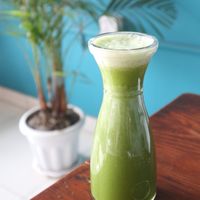 Green juice, good size 🥰 (very frothy though, so something’s a bit off)  at Organic Smoothie Bowl and Café - Boudhha in Kathmandu