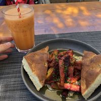 Really delicious baba ganoush with grilled veggies and focaccia  at Yabalulu in Vila Nova De Milfontes