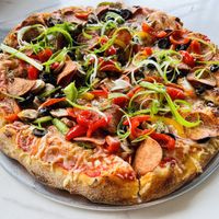 NY style pizza w/ toppings.  at Slice House in Thousand Oaks