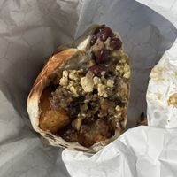 babbs breakfast burrito w tofu scramble and sausage   at North Park Vegan Food PopUp in San Diego